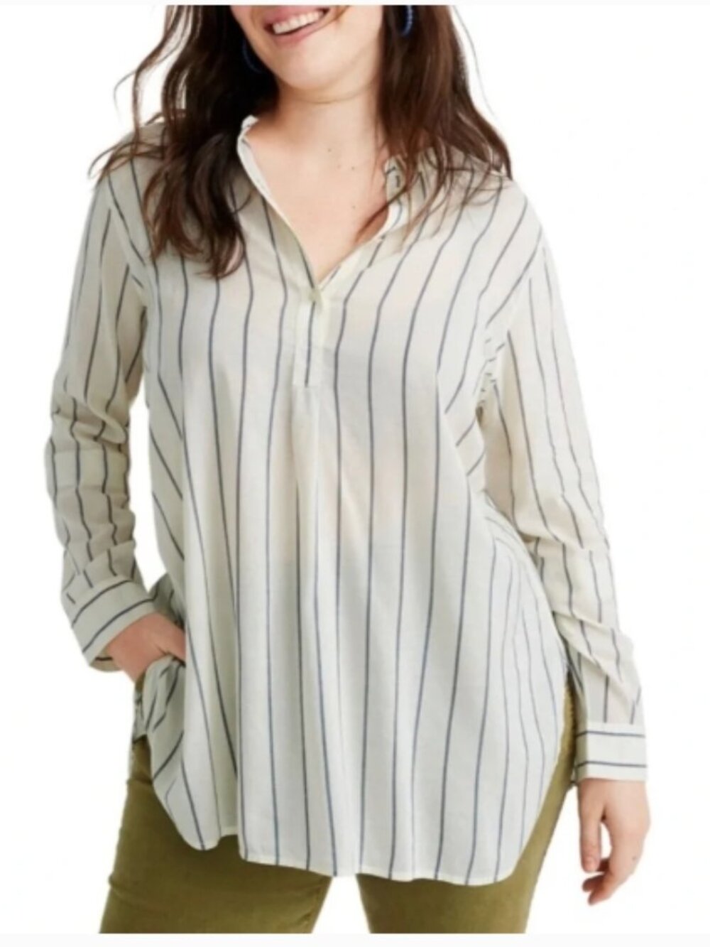 NWT MADEWELL Wellspring Stripe Tunic Popover Shirt Cotton Blend Size XXS